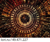 Circle of Meaning series. Interplay of sacred symbols, arrows and fractal elements on the subject of spirituality, astrology, divination and magic. Стоковое фото, агентство Ingram Publishing / Фотобанк Лори
