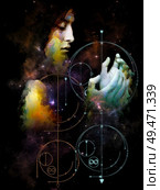 Geometry of Ego. Her Symbols series. Abstract portrait painting of young woman on subject of inner Self, astrology, the occult, witchcraft, magic and its symbols. Стоковое фото, агентство Ingram Publishing / Фотобанк Лори