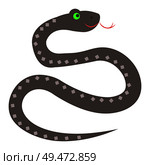 Cute funny black viper with with protruding tongue snake vector flat cartoon sticker isolated on white. Tropical exotic reptile animal illustration for game counters, price tags. Cute Snake Cartoon Flat Vector Sticker or Icon. Стоковая иллюстрация, агентство Ingram Publishing / Фотобанк Лори
