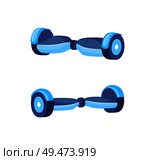 Hoverboard scooter for teenagers isolated icons set vector. Self-balancing electric transport with wheels, gyroscooter,r modern balance skating board. Hoverboard Scooter for Teenagers Icons Set Vector. Стоковая иллюстрация, агентство Ingram Publishing / Фотобанк Лори