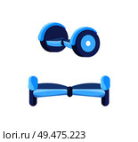 Hoverboard scooter for teenagers isolated icons set vector. Self-balancing electric transport with wheels, gyroscooter,r modern balance skating board. Hoverboard Scooter for Teenagers Icons Set Vector. Стоковая иллюстрация, агентство Ingram Publishing / Фотобанк Лори