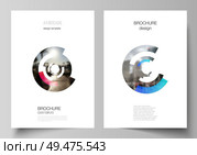 The vector layout of A4 format modern cover mockups design templates for brochure, magazine, flyer, annual report. Futuristic design circular pattern, circle elements forming geometric frame for photo. The vector layout of A4 format modern cover mockups design templates for brochure, magazine, flyer, report. Futuristic design circular pattern, circle elements forming geometric frame for photo. Стоковая иллюстрация, агентство Ingram Publishing / Фотобанк Лори