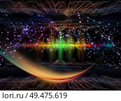 Color Oscillation. Optical Flow series. Backdrop of  color lines and lights isolated on black background to complement designs on the subject of technology, design and education. Стоковое фото, агентство Ingram Publishing / Фотобанк Лори