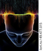 Mind Waves series. Abstract design made of 3D illustration of human head and technology symbols on the subject of consciousness, brain, intellect and artificial intelligence. Стоковое фото, агентство Ingram Publishing / Фотобанк Лори