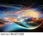 Texture of Oscillation. Optical Flow series. Image of color lines and lights isolated on black background in conceptual relevance to technology, design and education. Стоковое фото, агентство Ingram Publishing / Фотобанк Лори