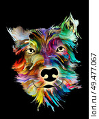 Dog digital portrait in digital oil colors on black background on subject of love, friendship, faithfulness, companionship between dog and man. God bless animals series. Стоковое фото, агентство Ingram Publishing / Фотобанк Лори