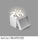 Package with light and beams carton box isolated icon vector. Glowing and shining coming out from container made of cardboard. Square shaped packaging. Package with Light and Beams Carton Box Vector. Стоковая иллюстрация, агентство Ingram Publishing / Фотобанк Лори