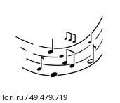 Music notes and melody tablature, sounds signs monochrome sketch outline vector line art. Song symbols on sheet, concert accords and tunes tone, rhythms key. Music Notes and Melody Tablature, Sounds Signs. Стоковая иллюстрация, агентство Ingram Publishing / Фотобанк Лори