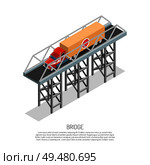 Viaduct bridge metallic construction small span detail isometric composition with cargo auto educative poster text vector illustration . Bridge Detail Isometric . Стоковая иллюстрация, агентство Ingram Publishing / Фотобанк Лори