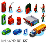 Gas stations refills isometric icons collection with fuelman characters and isolated images of cars and refuelling units vector illustration. Isometric Gas Station Icons. Стоковая иллюстрация, агентство Ingram Publishing / Фотобанк Лори
