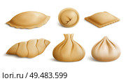 National dishes from meat and dough realistic set with dumplings mantas ravioli gyoza khinkali kurze isolated icons vector illustration. Стоковая иллюстрация, агентство Ingram Publishing / Фотобанк Лори