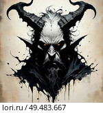 Artistic illustration of a mystical dark hero - Satan. Beige background. Стоковое AI-изображение, AI-художник Анастасия / Фотобанк Лори