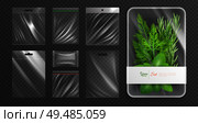 Polyethylene plastic wrapping packages isolated realistic icon set with green time description on the package vector illustration. Стоковая иллюстрация, агентство Ingram Publishing / Фотобанк Лори