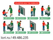 Isometric charity horizontal composition with infographic images of people during extracurricular activities with editable text captions vector illustration. Стоковая иллюстрация, агентство Ingram Publishing / Фотобанк Лори