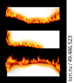 Realistic set of three white horizontal paper sheets with burning edges isolated on dark transparent background vector illustration. Стоковая иллюстрация, агентство Ingram Publishing / Фотобанк Лори