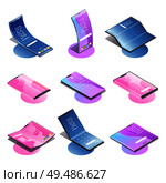 Foldable gadgets concepts isometric set of nine isolated images with various models of next generation smartphones vector illustration. Стоковая иллюстрация, агентство Ingram Publishing / Фотобанк Лори