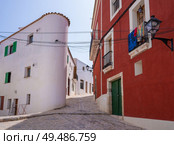 Ibiza Eivissa downtown Dalt Vila facades in Balearic Islands. Стоковое фото, агентство Ingram Publishing / Фотобанк Лори