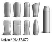 Monochrome set of realistic deodorant bottles of different shapes on white background isolated vector illustration. Стоковая иллюстрация, агентство Ingram Publishing / Фотобанк Лори