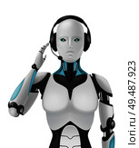 Robot android realistic 3d composition with artificial support agent cybernetic anthropomorphous machine with feminine apperance vector illustration. Стоковая иллюстрация, агентство Ingram Publishing / Фотобанк Лори