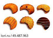 Set of different kind of bitten tasty cookies glazed with chocolate crumbs and jam layer isolated realistic vector illustration. Стоковая иллюстрация, агентство Ingram Publishing / Фотобанк Лори