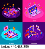 CRM system with review opinion of customer and feed back isometric design concept isolated vector illustration. Стоковая иллюстрация, агентство Ingram Publishing / Фотобанк Лори
