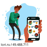 Laughing man with phone chatting with his friends cartoon vector illustration. Стоковая иллюстрация, агентство Ingram Publishing / Фотобанк Лори