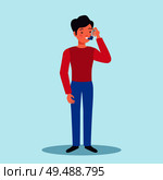 Asthma patient holding quick symptoms relief medication inhaler preventing attacks flat character medical advertising poster vector illustration. Стоковая иллюстрация, агентство Ingram Publishing / Фотобанк Лори