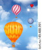 Air baloons in the sky realistic background with bright colors vector illustration. Стоковая иллюстрация, агентство Ingram Publishing / Фотобанк Лори