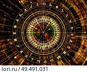 Circle of Meaning series. Interplay of sacred symbols, arrows and fractal elements on the subject of spirituality, astrology, divination and magic. Стоковое фото, агентство Ingram Publishing / Фотобанк Лори