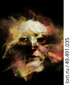 Surreal Dust Portrait series. Arrangement of fractal smoke and female portrait on the subject of spirituality, imagination and art. Стоковое фото, агентство Ingram Publishing / Фотобанк Лори