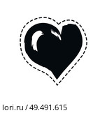 Love symbol or sign heart framed patch isolated. Assymetric monochrome dash lined doodle vector illustration as romantic element for decoration poster.. Asymmetric Heart Bordered with Dashed Line Poster. Стоковая иллюстрация, агентство Ingram Publishing / Фотобанк Лори
