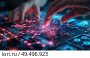 A persons hand pressing a button on a computer keyboard. Стоковое AI-изображение, AI-художник Данила Большаков / Фотобанк Лори