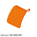 Potholder cloth for hot plates and bakery. Oven mitt with loop cooking fireproof protective glove. Icon closeup kitchen safety isolated on vector. Potholder Cloth for Hot Plates Vector Illustration. Стоковая иллюстрация, агентство Ingram Publishing / Фотобанк Лори