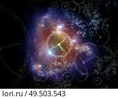 Space Clocks. Faces of Time series. Background design of clock dials and abstract elements on the subject of science, education and modern technologies. Стоковое фото, агентство Ingram Publishing / Фотобанк Лори