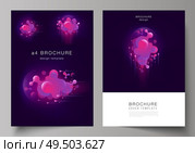 The vector layout of A4 format modern cover mockups design templates for brochure, magazine, flyer, booklet, annual report. Black background with fluid gradient, liquid pink colored geometric element. The vector layout of A4 format modern cover mockups design templates for brochure, magazine, flyer, booklet, annual report. Black background with fluid gradient, liquid pink colored geometric element. Стоковая иллюстрация, агентство Ingram Publishing / Фотобанк Лори