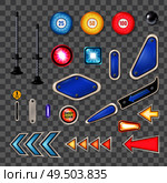 Pinball machine parts realistic collection with steel ball plunger flashing lights traps isolated transparent background vector illustration. Стоковая иллюстрация, агентство Ingram Publishing / Фотобанк Лори