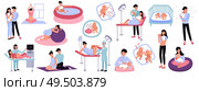 Flat collection of pregnancy childbirth and maternity scenes with young parents doctors and newborn children isolated vector illustration. Стоковая иллюстрация, агентство Ingram Publishing / Фотобанк Лори