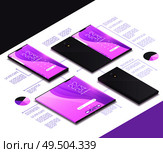 Foldable gadgets concepts isometric mockup composition with next gen models of electronics tablets smartphones and text vector illustration. Стоковая иллюстрация, агентство Ingram Publishing / Фотобанк Лори