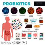 Probiotics and health set with sources and benefits symbols flat isolated vector illustration. Probiotics And Health Set. Стоковая иллюстрация, агентство Ingram Publishing / Фотобанк Лори