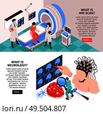Neurological center website 2 isometric horizontal banners with mri scan test and brain research info vector illustration. Стоковая иллюстрация, агентство Ingram Publishing / Фотобанк Лори