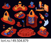Isometric mars colonization color icon set scientists with discovery mission rockets and astronaut vector illustration. Стоковая иллюстрация, агентство Ingram Publishing / Фотобанк Лори