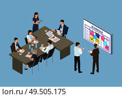 Conference, business seminar of partners team vector. Table with working hours, schedule timetable with sticky memo notes and stickers with task info. Conference, Business Seminar of Partners Team. Стоковая иллюстрация, агентство Ingram Publishing / Фотобанк Лори
