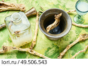 Preparation of alcohol tincture from fresh horseradish root. Alcoholic tincture on horseradish. Стоковое фото, агентство Ingram Publishing / Фотобанк Лори