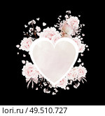 Watercolor frame with beautiful peony rose flowers and leaves.Illustration. Watercolor frame with beautiful peony rose flowers and leaves. Стоковое фото, агентство Ingram Publishing / Фотобанк Лори