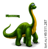 Brachiosaurus, sauropod dinosaur cartoon character. Funny animal 3d vector icon. Стоковая иллюстрация, агентство Ingram Publishing / Фотобанк Лори