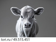 A young calf born poorly on a light background. Стоковое AI-изображение, AI-художник Александр Поташев / Фотобанк Лори