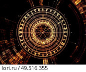 Circle of Meaning series. Design composed of sacred symbols, arrows and fractal elements as a metaphor on the subject of spirituality, astrology, divination and magic. Стоковое фото, агентство Ingram Publishing / Фотобанк Лори
