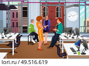 A vector illustration of a group business people in an informal meeting in the office. Стоковая иллюстрация, агентство Ingram Publishing / Фотобанк Лори