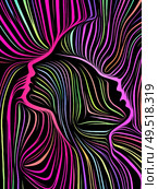 Human Line series. Symbolic face executed in colored digital woodcut style on the subject of poetry, creativity and art. Стоковое фото, агентство Ingram Publishing / Фотобанк Лори