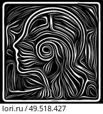 Digital Scratchboard. Life Lines series. Backdrop of human profile and woodcut pattern in association with human drama, poetry and inner symbols. Стоковое фото, агентство Ingram Publishing / Фотобанк Лори